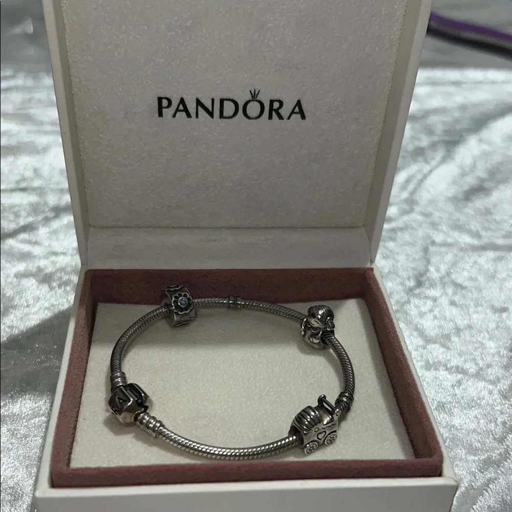 Pandora Silver with 3 Charm Bracelet with Polished Finish $112